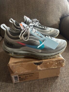 Nike X Off White Air Max 97 Menta in Grey with Blue and Pink Authentic Size 9